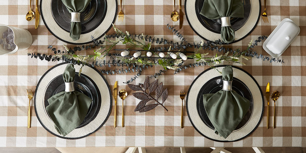 Stone Buffalo Check Tablecloth, 60x84 Cotton Farmhouse Rectangular