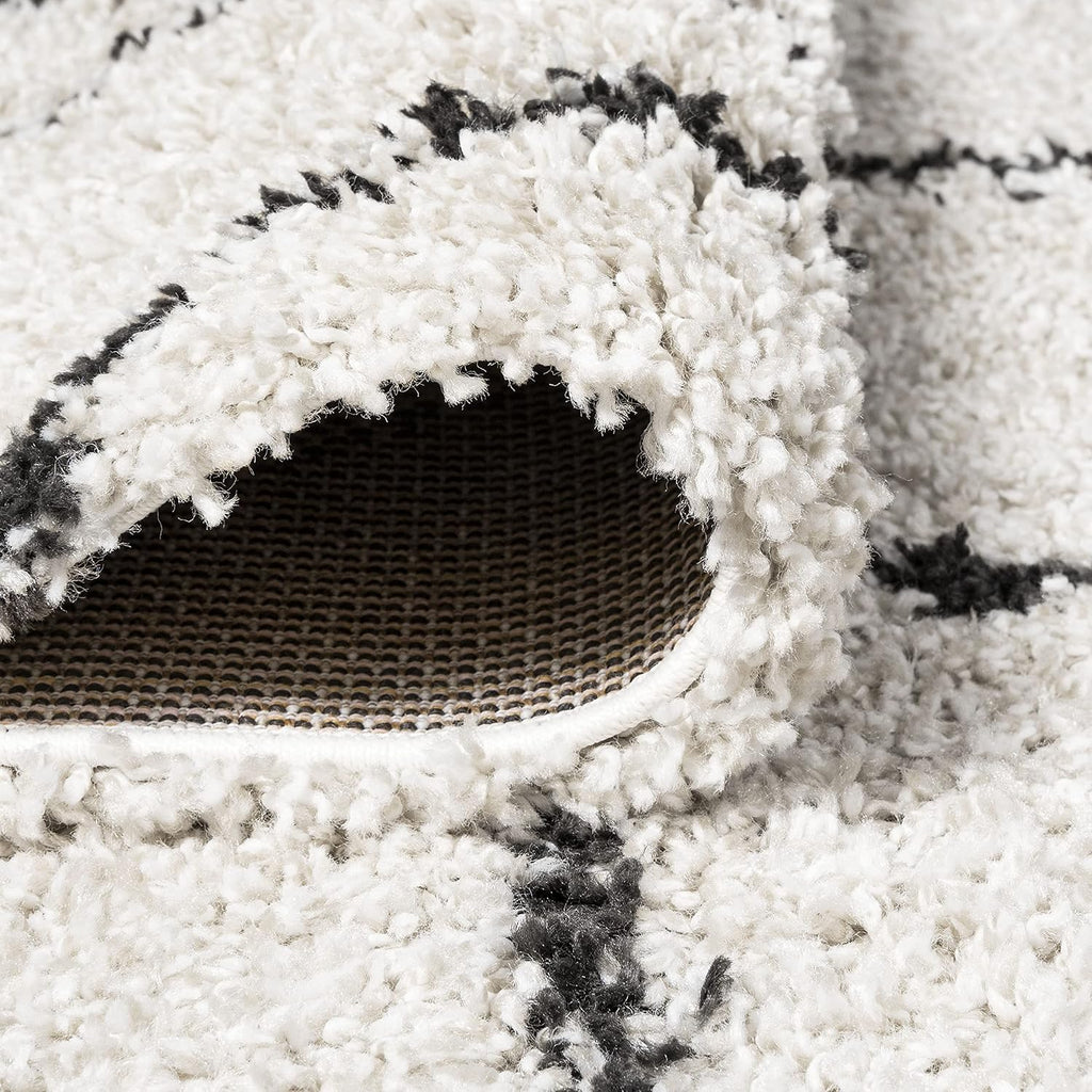 Diamond Shag Beige/Dark Gray Indoor Area Rug, Inca Moroccan, Easy-Cleaning, High Traffic, Pet-Friendly