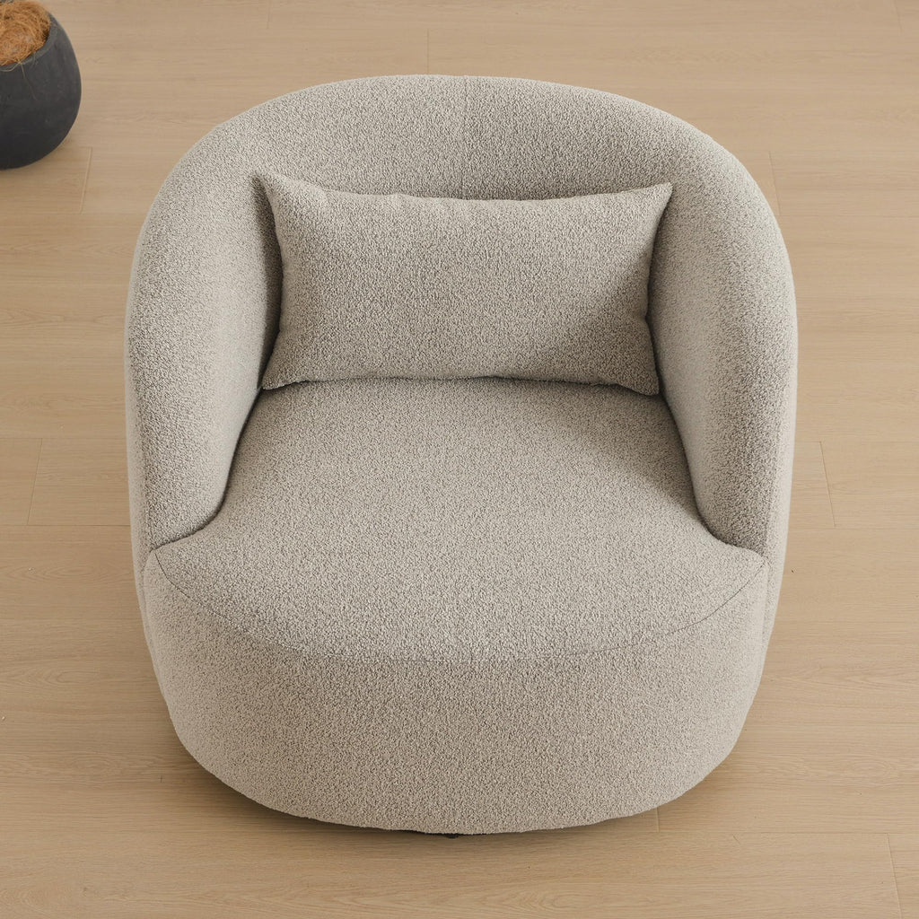 34" Wide 2 Boucle Swivel Barrel Chairs and 2 Ottomans Set, Taupe