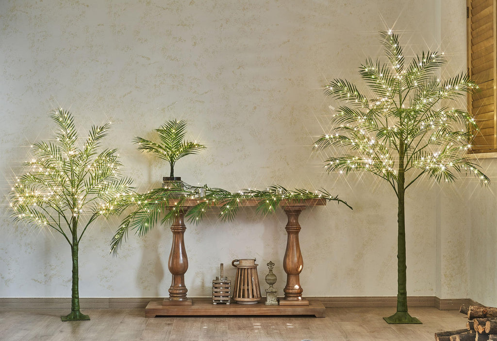 Lighted Palm Tree 4FT 240 LED Fairy Lights, Artificial Greenery Tree with Lights Room Summer Decoration Inside