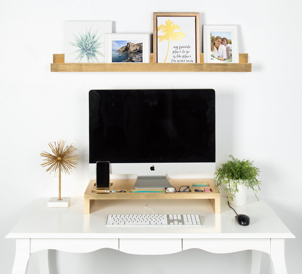 Levie Modern Floating Wall Shelf Picture Frame Holder Ledge, Gold