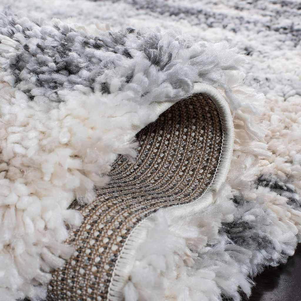 Fontana Shag Collection Area Rug - 6'7" Square, Grey & Ivory, Non-Shedding & Easy to Clean, Plush Thick Pile, Ideal