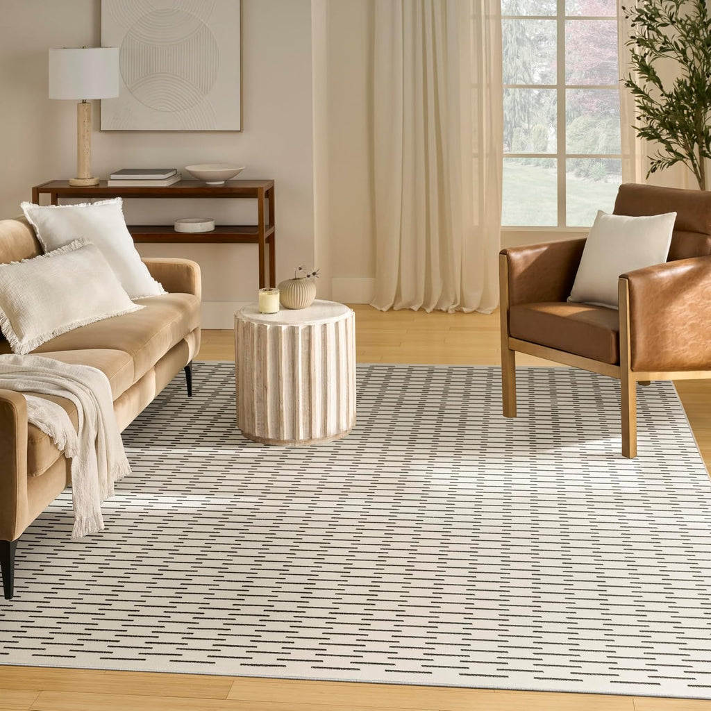 Home Nordic Ivory Black Area Rug - Easy Clean, Non Shedding, Bed Room, Living Room, Dining Room, Kitchen (8'