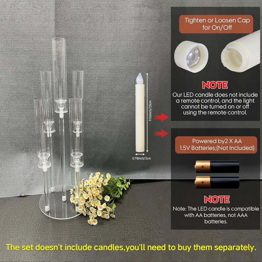 4 Set 5 Arms Acrylic Candelabra Centerpieces,Clear Candlesticks Holder with Acrylic Shade for Valentine's Day Dinner