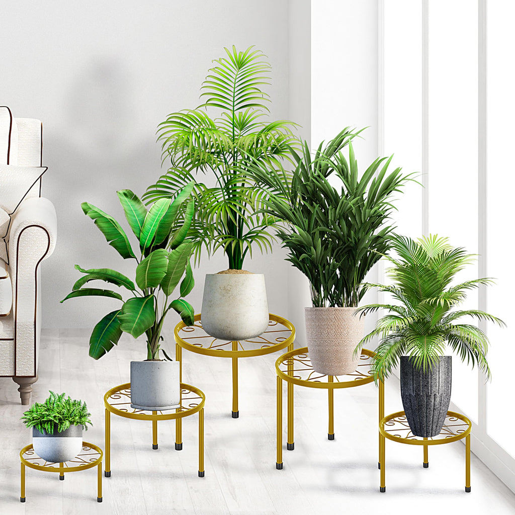 5-Pack Metal Plant Stands for Outdoor Indoor, Anti-Rust Iron Flower Pot Stand, Heavy Duty Plant Pot Shelf for