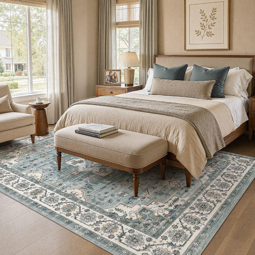 5x8 Area Rug, Washable, Traditional, Denim Blue