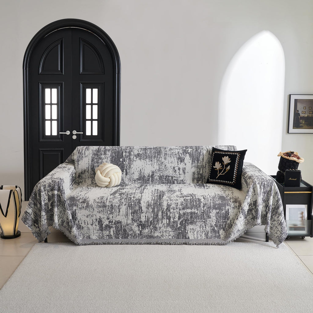 Sectional Couch Cover Deep Grey Abstract Geometric Sofa Covers for Sectional Sofa L Shape Chenille Couch Protector