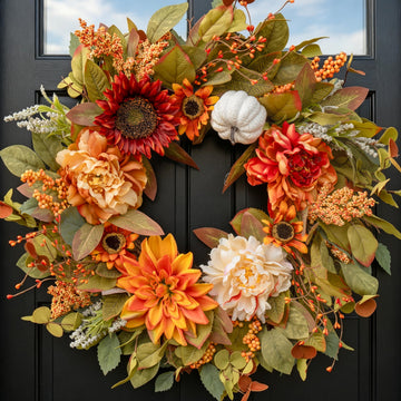 24 Inch Fall Wreaths for Front Door, Farmhouse Autumn Harvest Wreath
