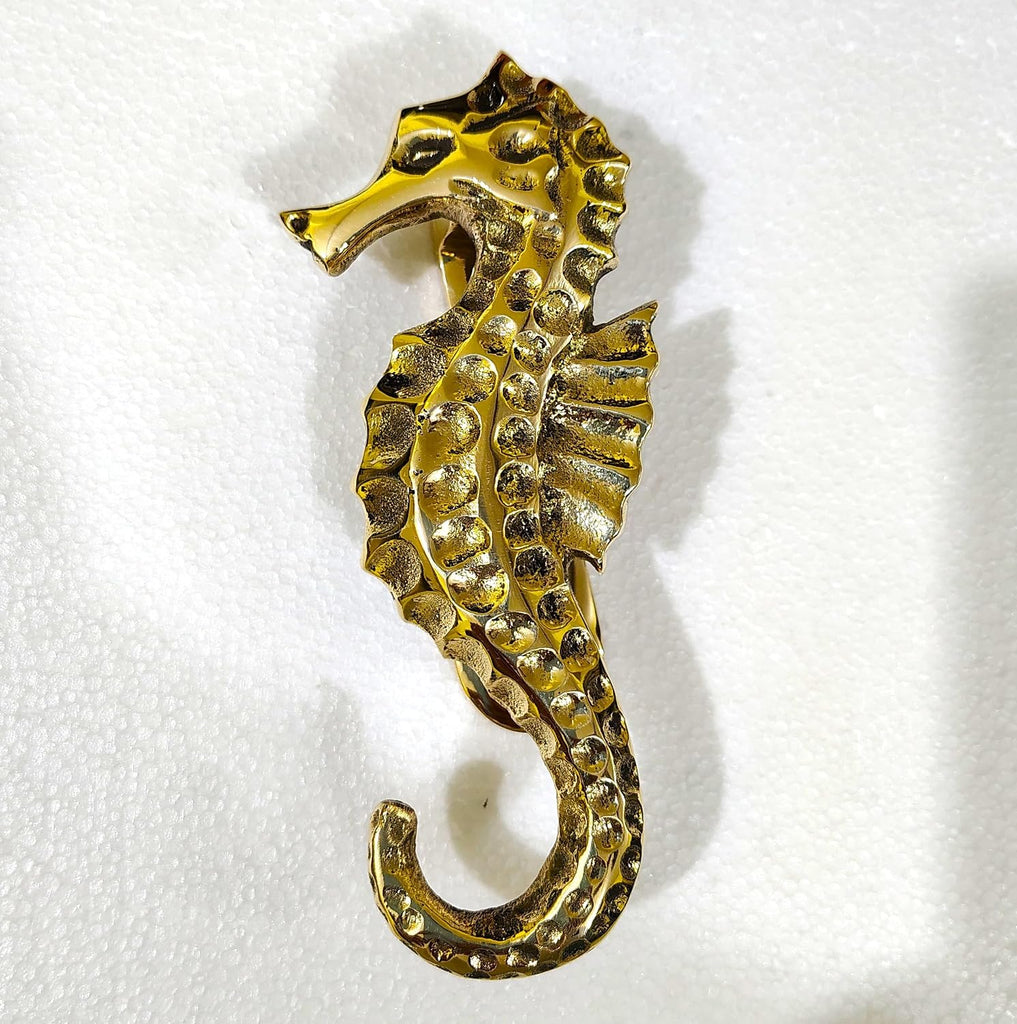 6-Inch Brass Seahorse Door Knocker Decorative Handicraft for Beach-Inspired Home Decor