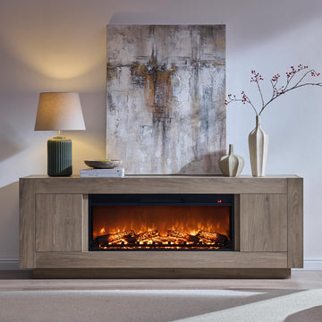 70" Fireplace TV Stand for 80" TV, 36" Electric Fireplace, Greige Oak