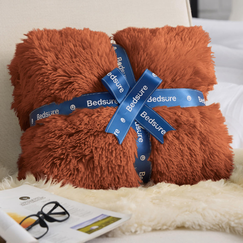 Faux Fur Fluffy Sherpa Blanket Couch Throw Burnt Orange 50"x60"