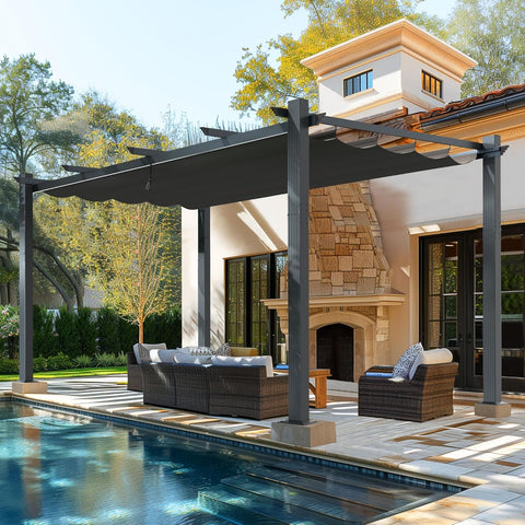 12' X 16' Outdoor Pergola, Aluminum Pergola Patio with Weather-Resistant Canopy for Backyard Deck Garden, Grey