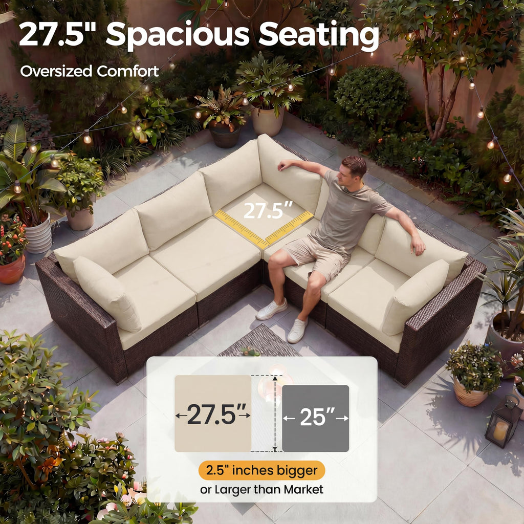 7 Piece Outdoor Patio Furniture Set with Fire Pit Table Natural Gas & Propane Convertible, 29.3'' High Backrest Deep