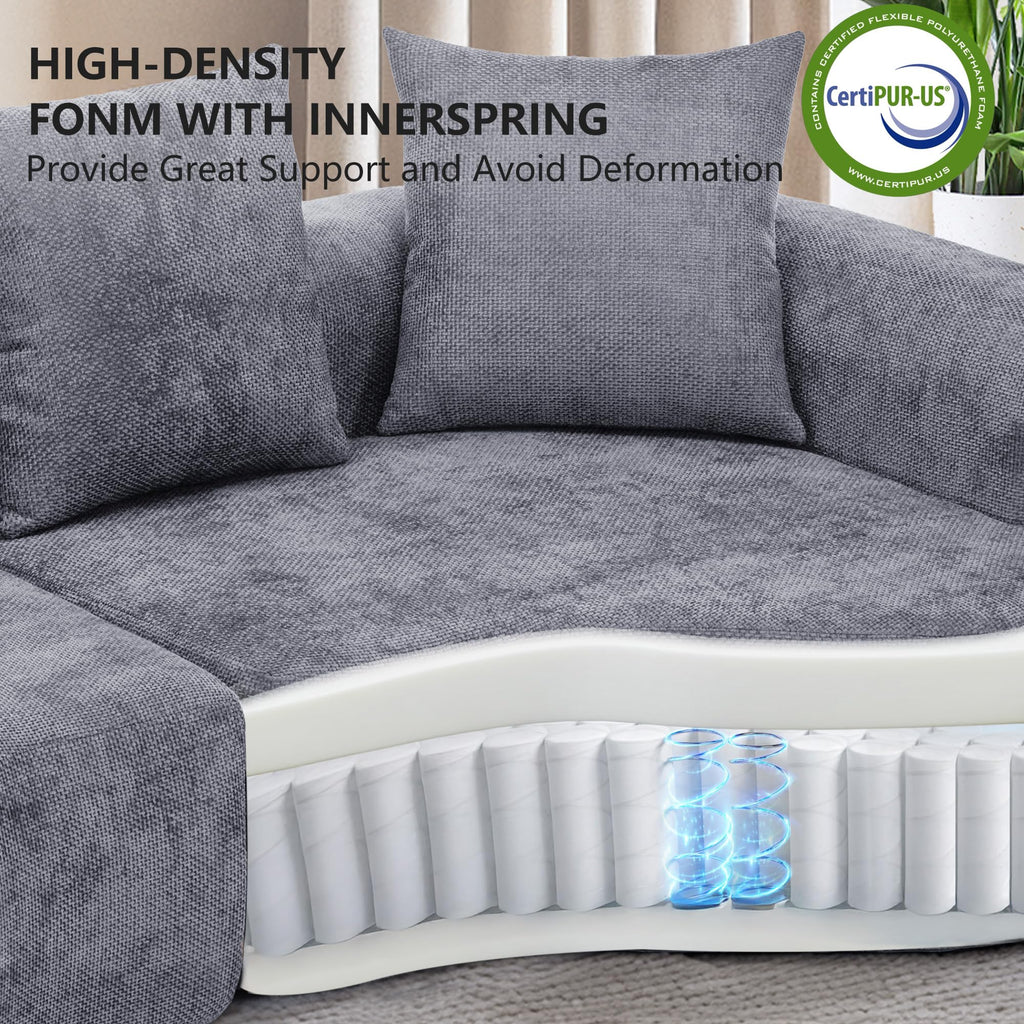 L Shaped Curved, Modern Chenille Fabric Loveseat Small Couch