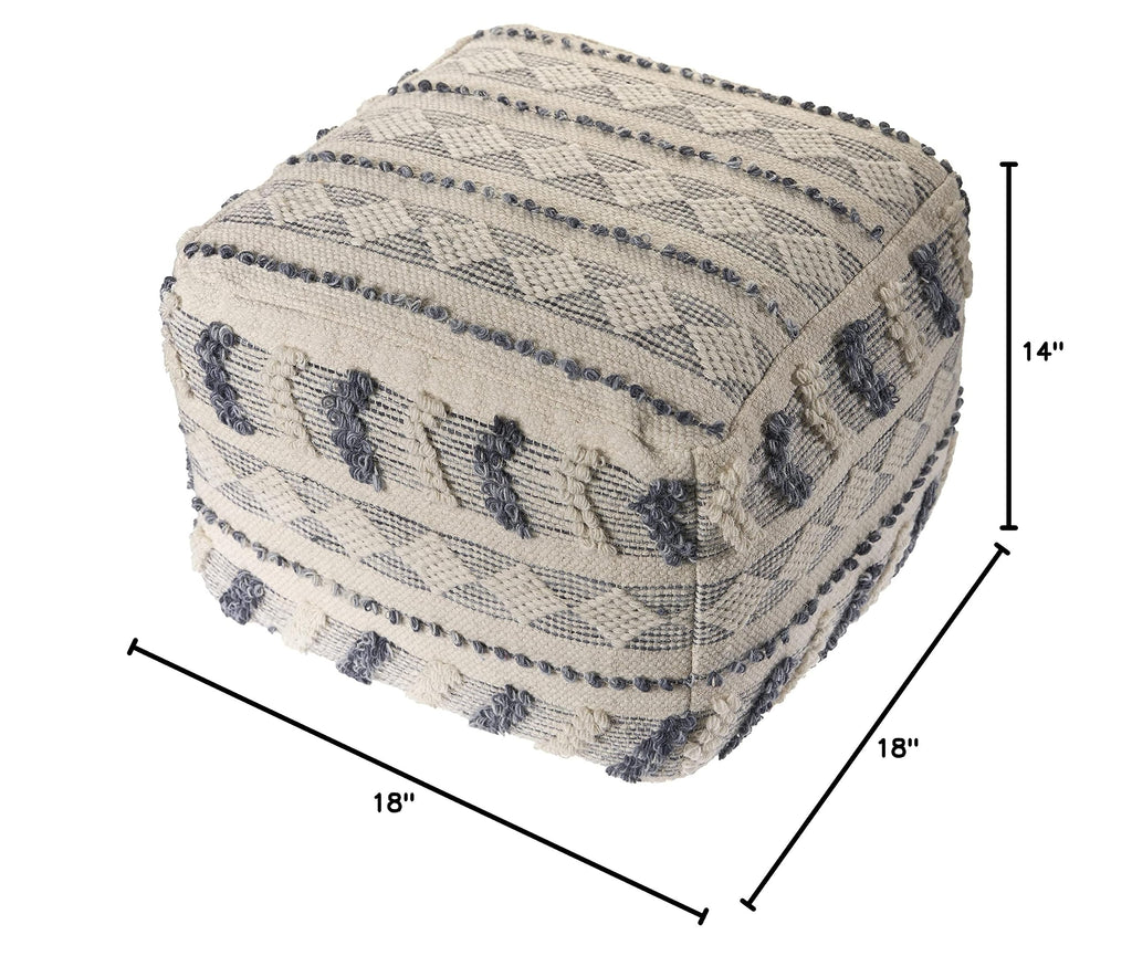 LR Home Navy and Ivory Tufted Geometric Pouf, Model
