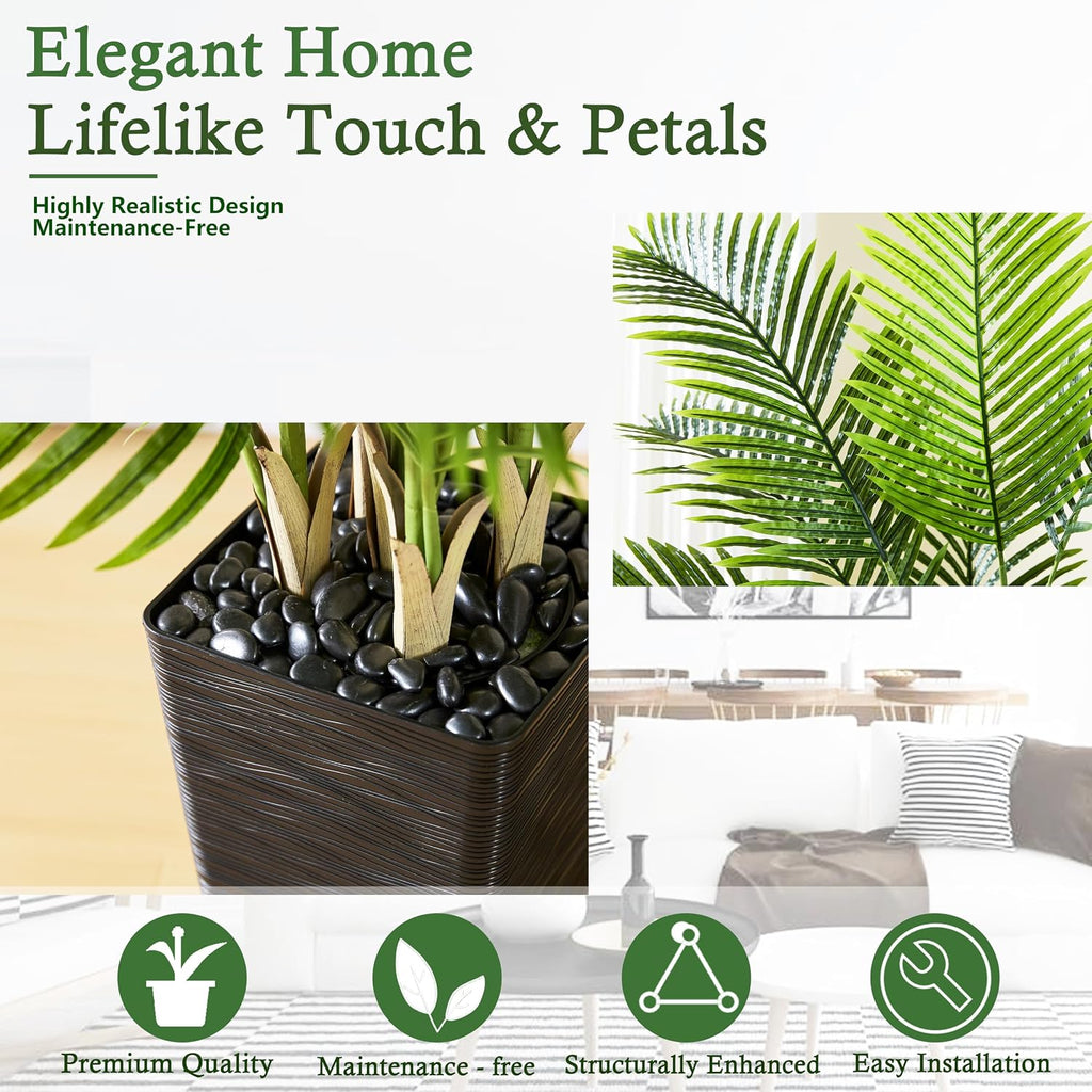 Artificial Palm Tree:6FT Tall Fake Areca Palm Plant (Black Planter)