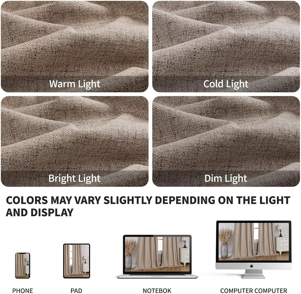 100% Blackout Curtains 96 inches Long 2 Panels Set, Faux Linen Room Darkening Long Drapes With Grommet, Thermal