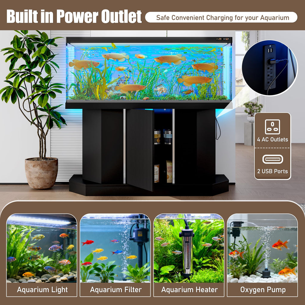 55-75 Gallon Fish Tank Stand - Heavy Duty Aquarium Stand with Storage Cabinet & Power Outlet (4 AC 2 USB Ports)