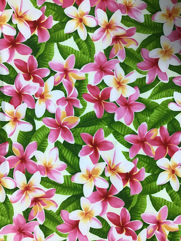 Plumeria Hawaiian Print Fabric in White Sold by The Yard