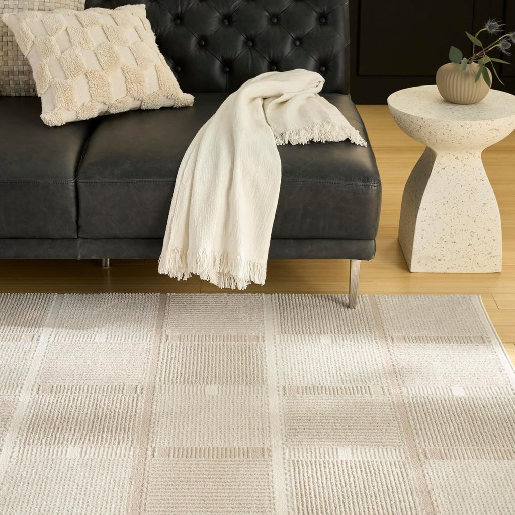 Home Nordic Ivory Taupe Area Rug - Easy Clean, Non Shedding, Bed Room, Living Room, Dining Room, Kitchen (5'