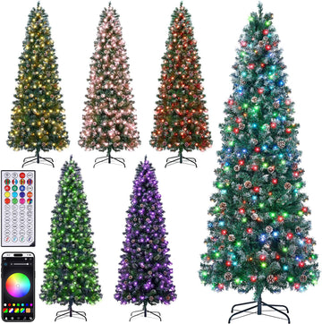 Pre-Lit Pencil Christmas Tree with 305 LED Smart RGB Lights