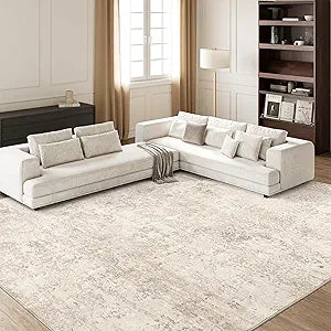 Washable Rugs 8x10, Beige Abstract Large Area Rugs