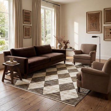 Fringed Performance Meline Beige/Blue/Ivory, Checkered, Soft and Cozy, High Traffic, Stain Resistant