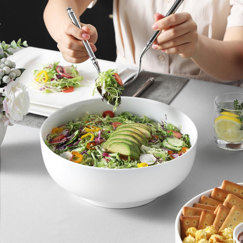 Serving Bowls, 114 OZ(10") Extra Large Salad Bowls Set of 2, Porcelain White Serving Bowls for Salad, Soup, Pasta and