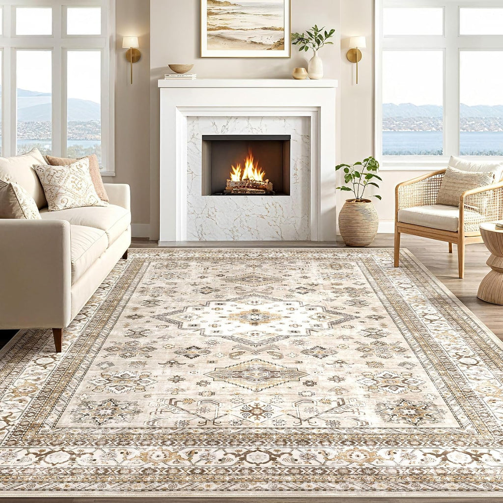 Vintage Living Room Area Rug 10x14 - Large Soft Washable Oriental Traditional Distressed Farmhouse R
