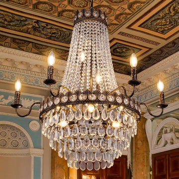 French Empire Crystal Chandelier, 31.5" D Modern Farmhouse Ceiling Light Fixture for Dining Living Room, Rustic Antique Bronze Chandelier for Bedroom, Kitchen, Bathroom, Foyer