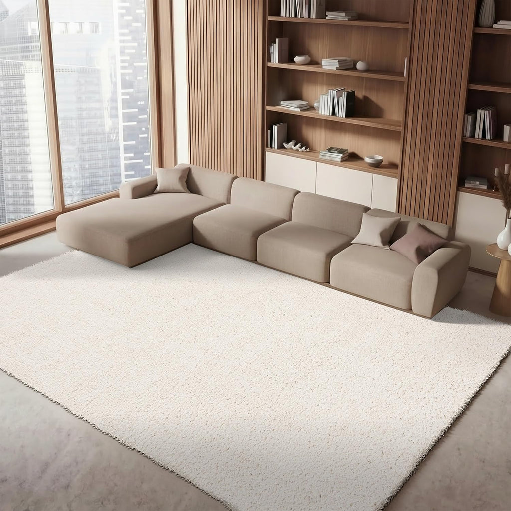 August Shag X-Large Area Rug - 12' x 15', Ivory, Solid Design, Non-Shedding & Easy Care, 1.2-inch Thick