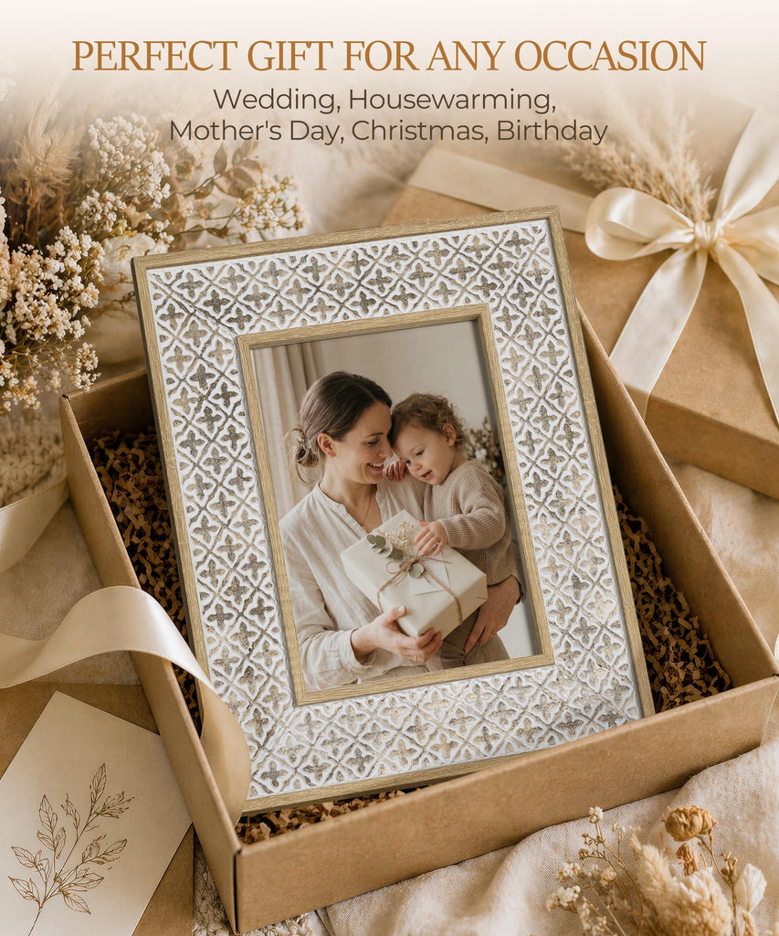 5x7 Boho Picture Frame White Unique Photo Frame
