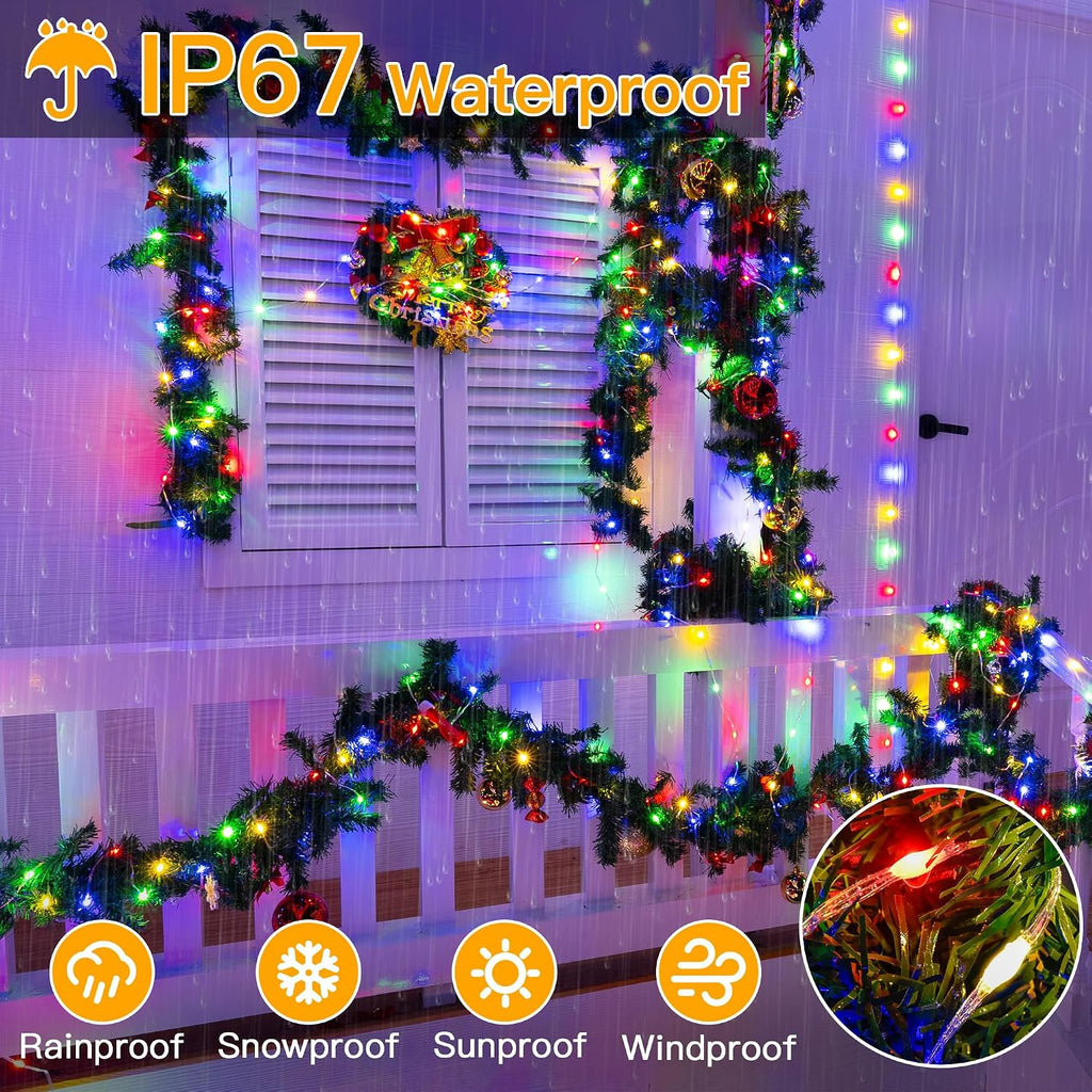 Christmas Lights Warm and Multicolor, 600LED 197FT Christmas Tree Lights IP67 Waterproof, Plug in Fairy Light with