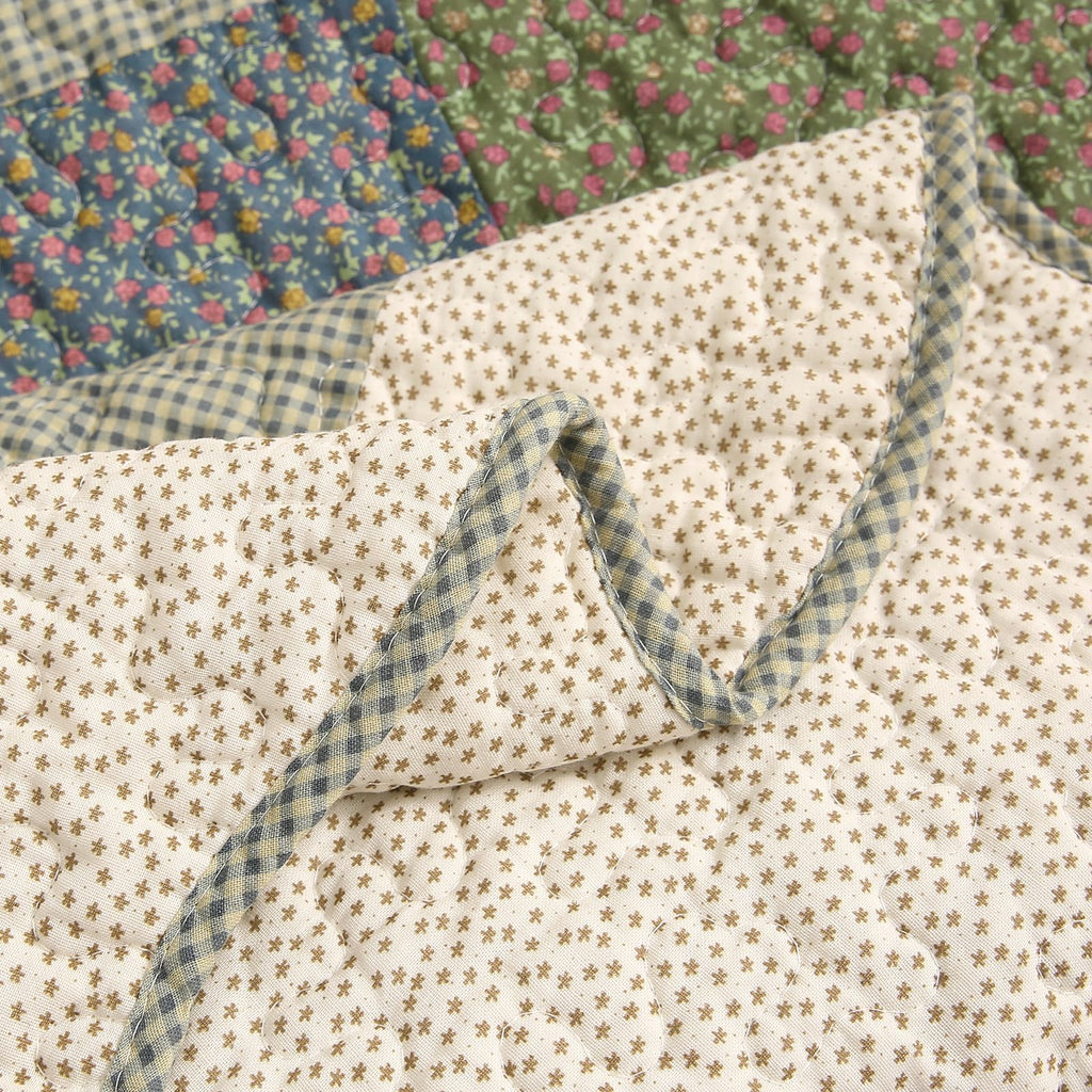 Patchwork Cotton Quilted Throw Blanket (Blue, 50"x60")