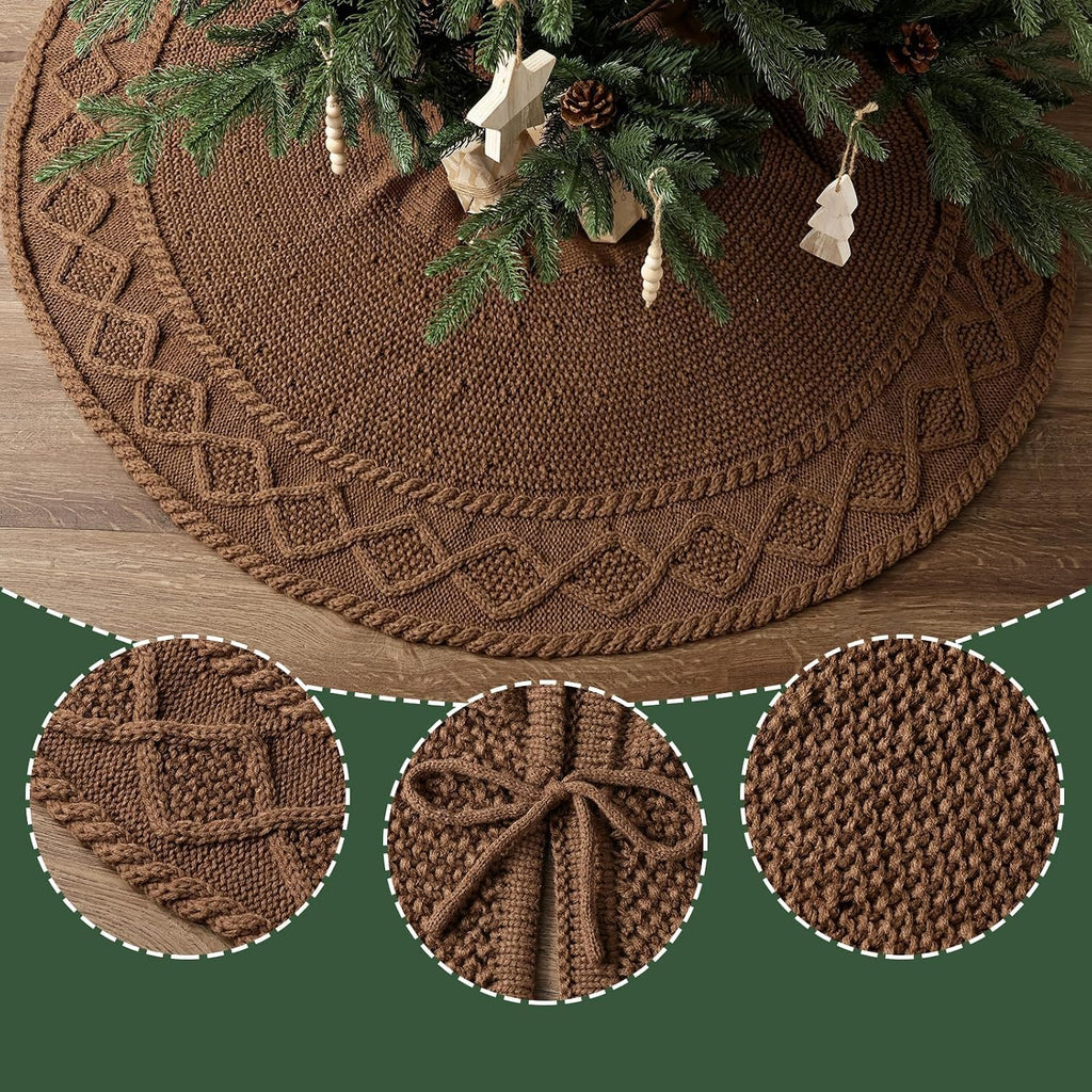 Knit Christmas Tree Skirts, Neutral Tree Skirt, Cozy Christmas Decorations