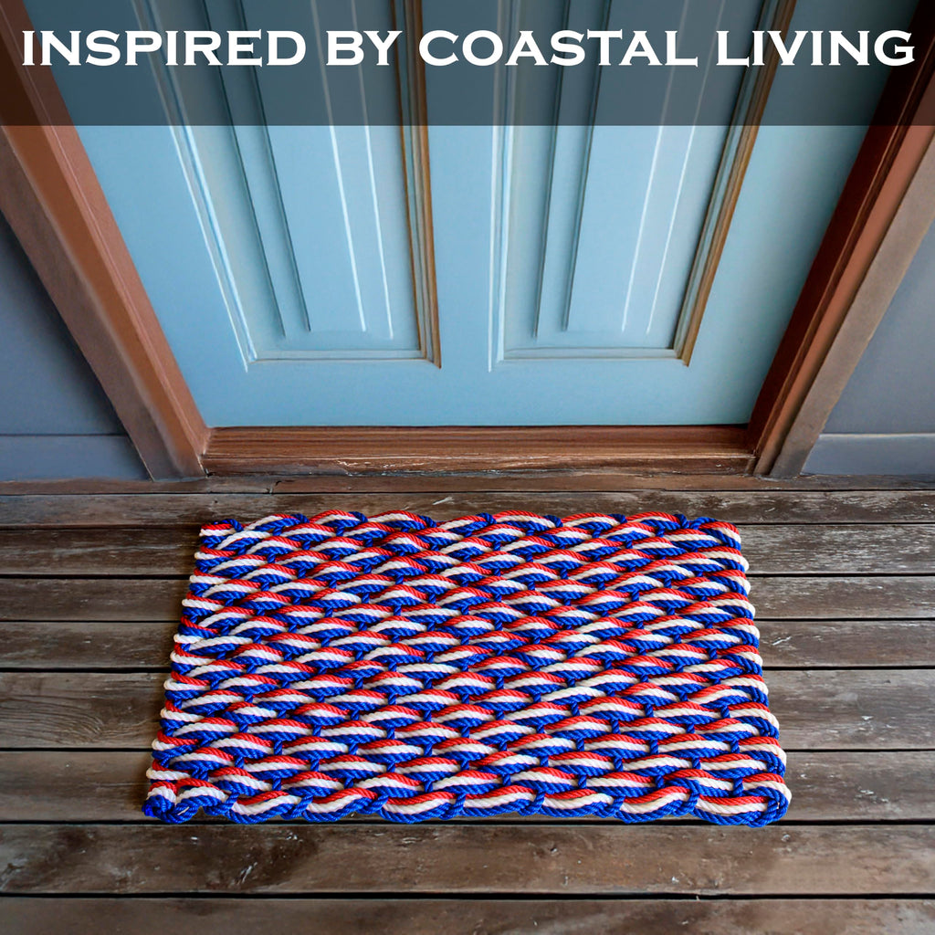 Lobster Rope Mat Patriotic 30x17 Inch, Nautical Welcome Mat USA Designed