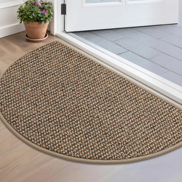 Dirt Trapper Door Mat 17" x 30" Half Circle Non Slip Rugs, Taupe