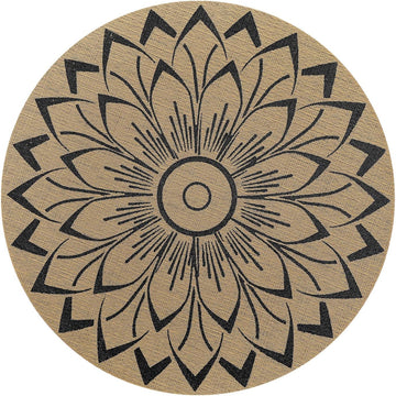 15 inch Round Vinly Placemats Boho Flower Print Place Mats Wipeable Non Slip Stain Heat Resistant Woven - Set of 6