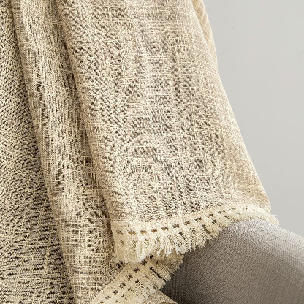 Beda Home Tassel Linen Textured Swag Curtain Valance, Taupe, 36 x 63 in