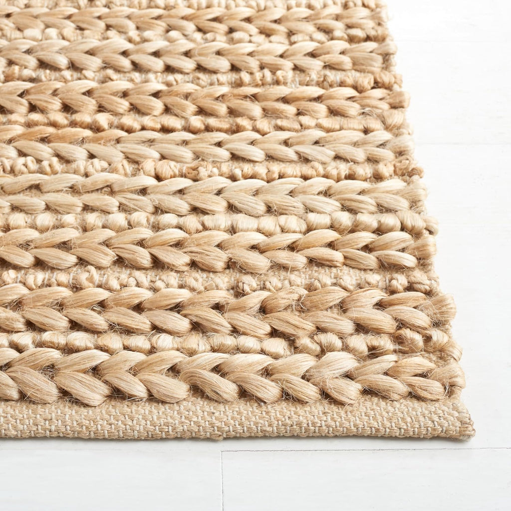 Natural Fiber Collection Area Rug - 6' Square, Natural, Handmade Braided Jute Design, Ideal for The Living Room