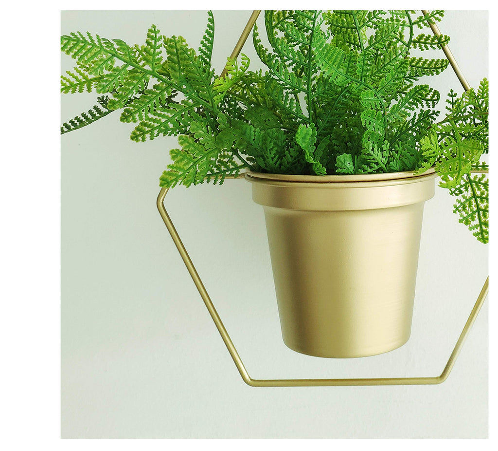 Set of 2 Boho Brass Gold Geometric Metal Plant Hanger, Hanging Plant Pot, Modern Planter, Mid Century Plant Holder