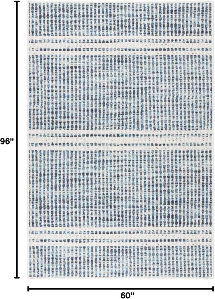 Malta Blue Striped Washable Rug