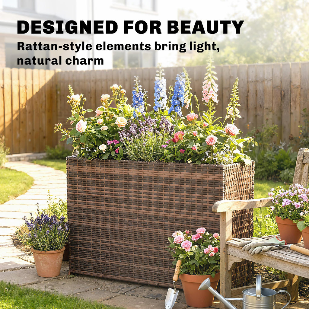 Tall Rectangular Planter with Removable Liner PE Wicker Brown