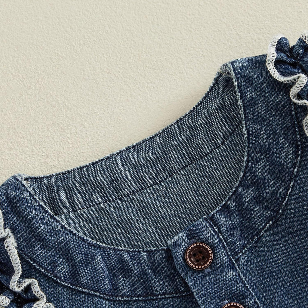 Toddler Girl Denim Dress Ruffled Trim A-line Skirt Jeans Sundress