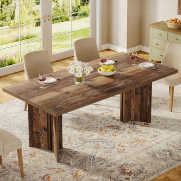 Farmhouse Dining Table for 4 to 6 People, 63-inch Rectangle Wooden Kitchen Table with Large Tabletop and Heavy Duty