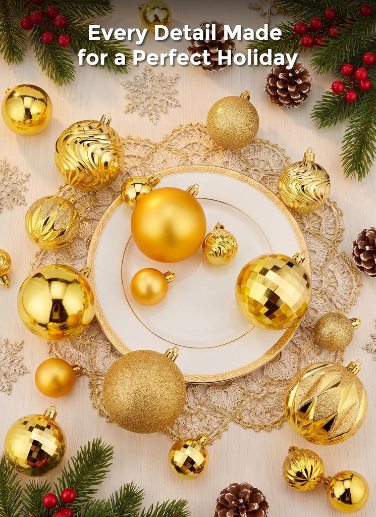 36‐Pack Gold Shatterproof Christmas Tree Ball Ornaments Set