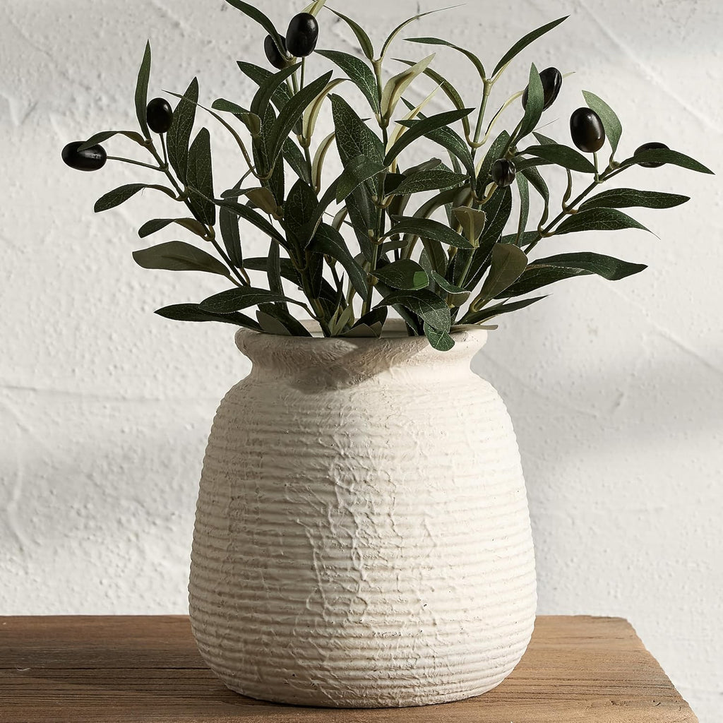 Ceramic Flower Vases Home Decor, Rustic Farmhouse Decorative Vase Pottery Wide-Mouth Vases