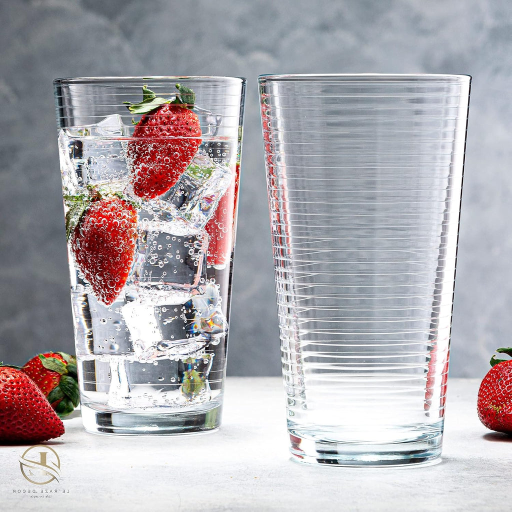 Set of 16 Heavy Base Ribbed Durable Drinking Glasses Includes 8 Cooler Glasses (17oz) and 8 Rocks Glasses (13oz)