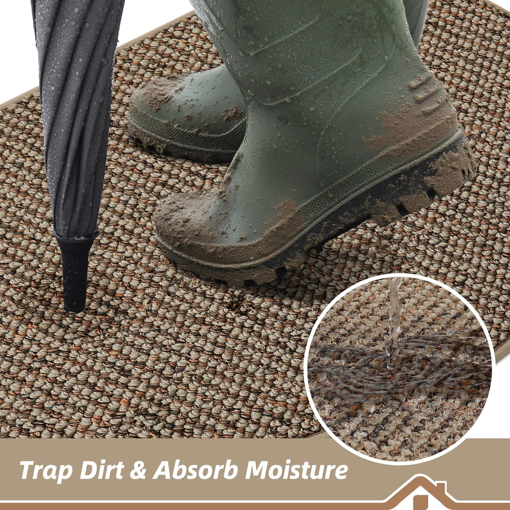 Dirt Trapper Door Mat 17" x 30" Half Circle Non Slip Rugs, Taupe