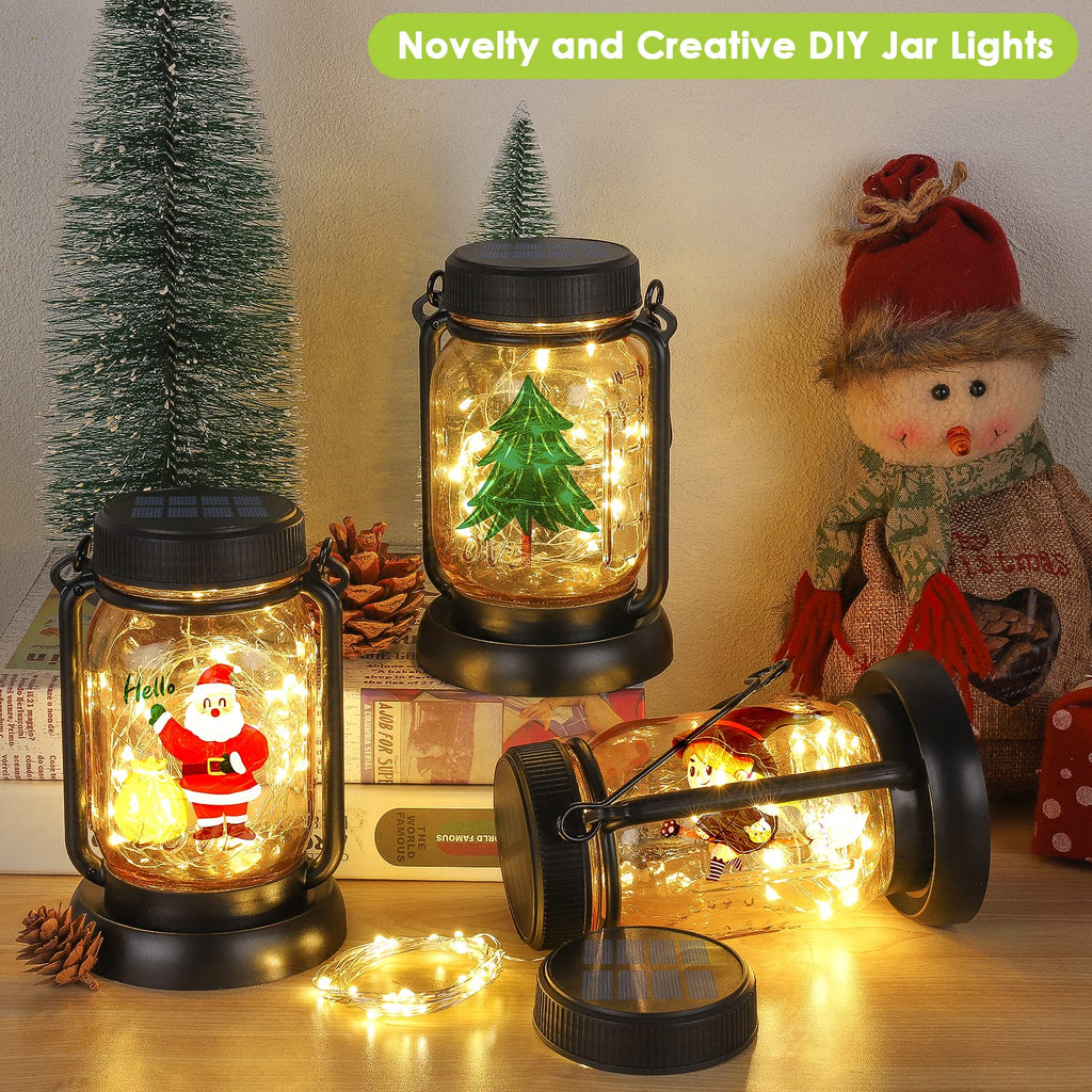 4 Pack Solar Mason Jar Hanging Lantern with Stakes, Warm White